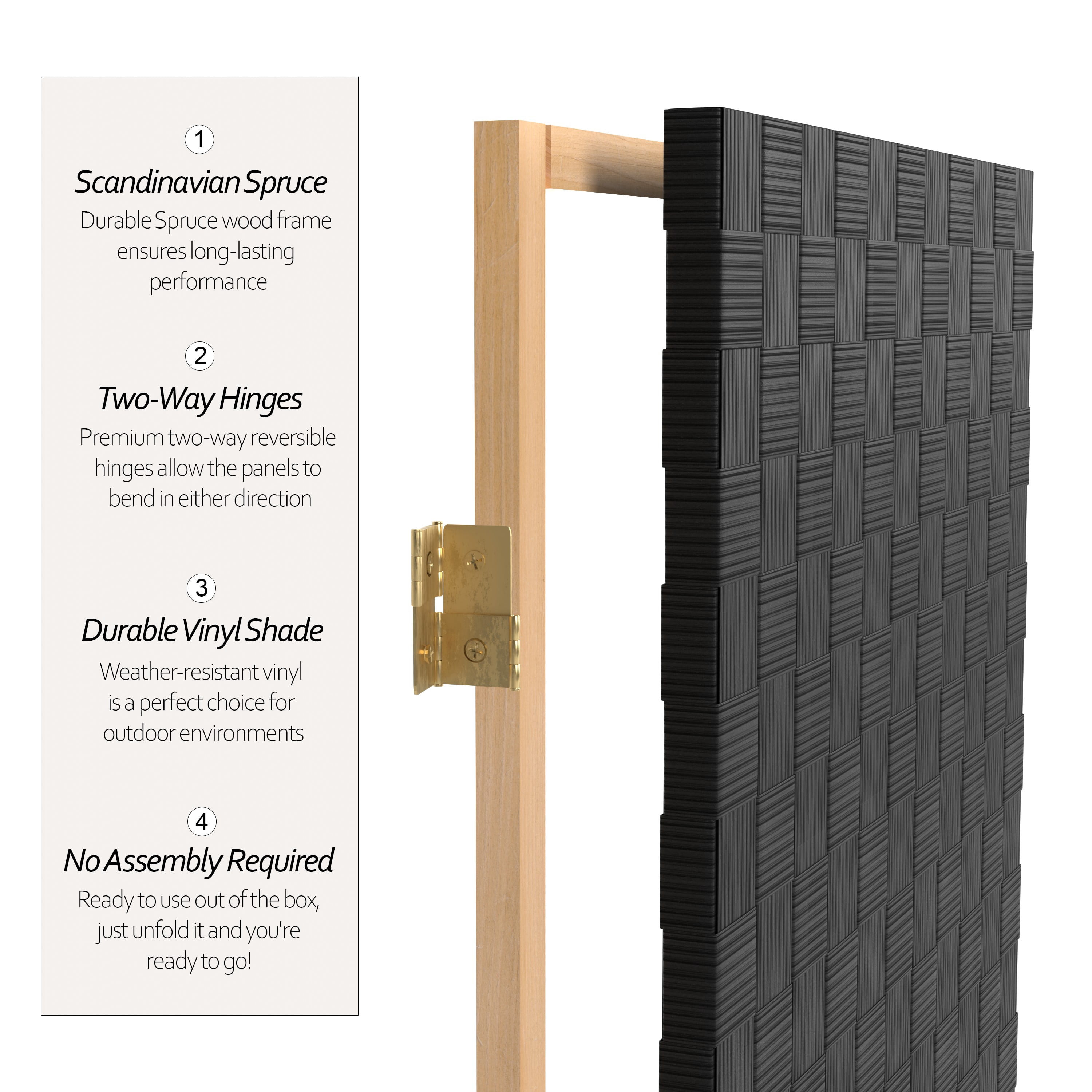 Red Lantern 6 ft. Tall Woven Fiber Outdoor All Weather Room Divider - 6 Panel - Black