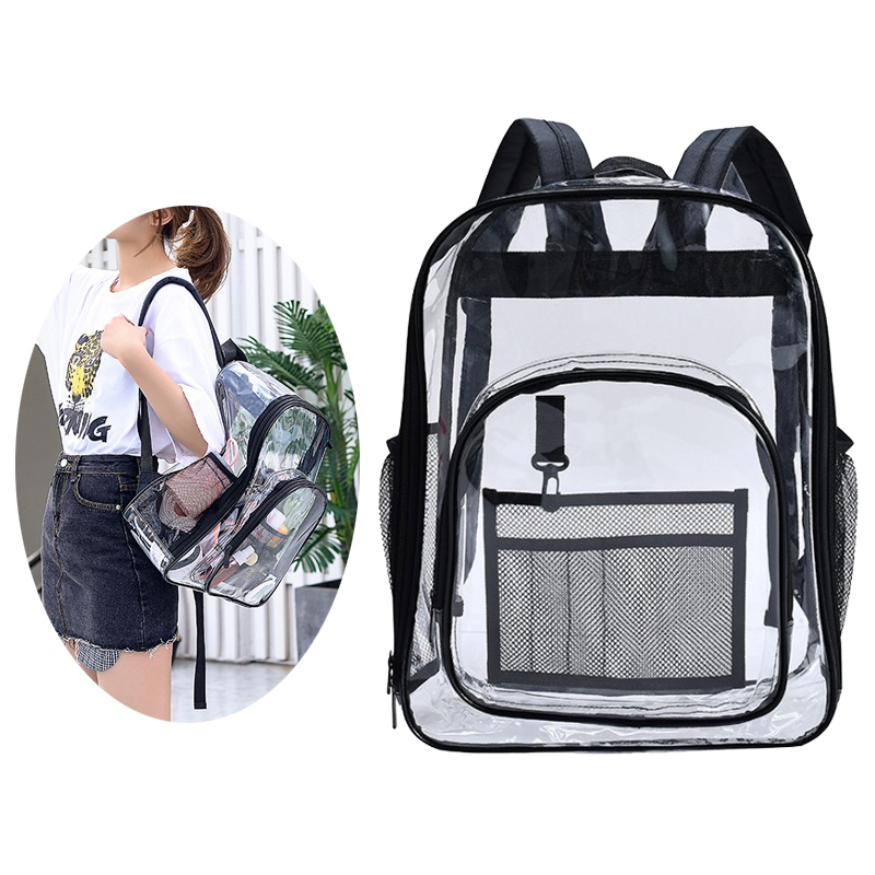 QingY Transparent PVC Fashion Rucksack Students Clear School Bag,Black
