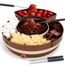 Mailand Electric Fondue Pot Set, Chocolate Melting Pot with 4-Section Food Trays for Family, Fondue Set, Brown