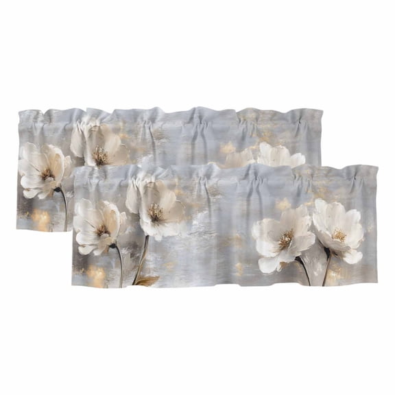 2 Pack Magnolia Flower Valance for Window Flowers Oil Painting Abstract Retro Kitchen Valance Rod Pocket Short Curtain Topper Decorative Window Treatment for Living Room Bedroom 42"x12"
