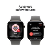 Apple Watch Series 11 [GPS + Cellular 46mm] Smartwatch with Natural Titanium Case with Stone Gray Sport Band - S/M