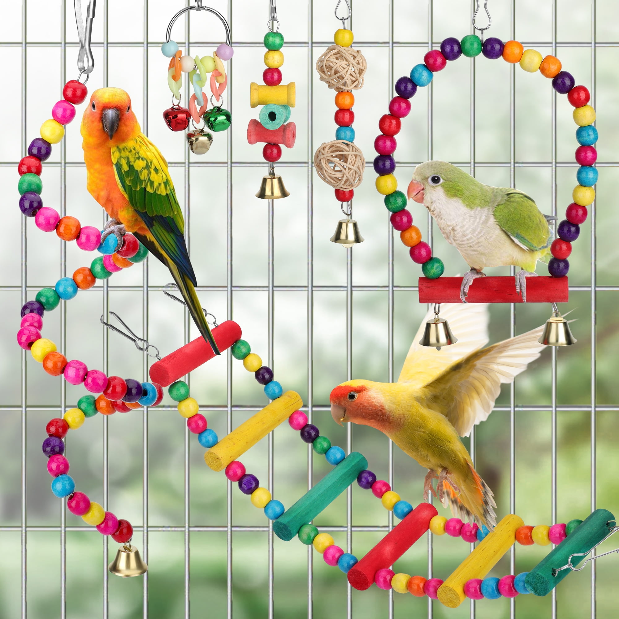 TSV 6pcs Bird Toys, Colorful Bird Cage Accessories for Parakeets