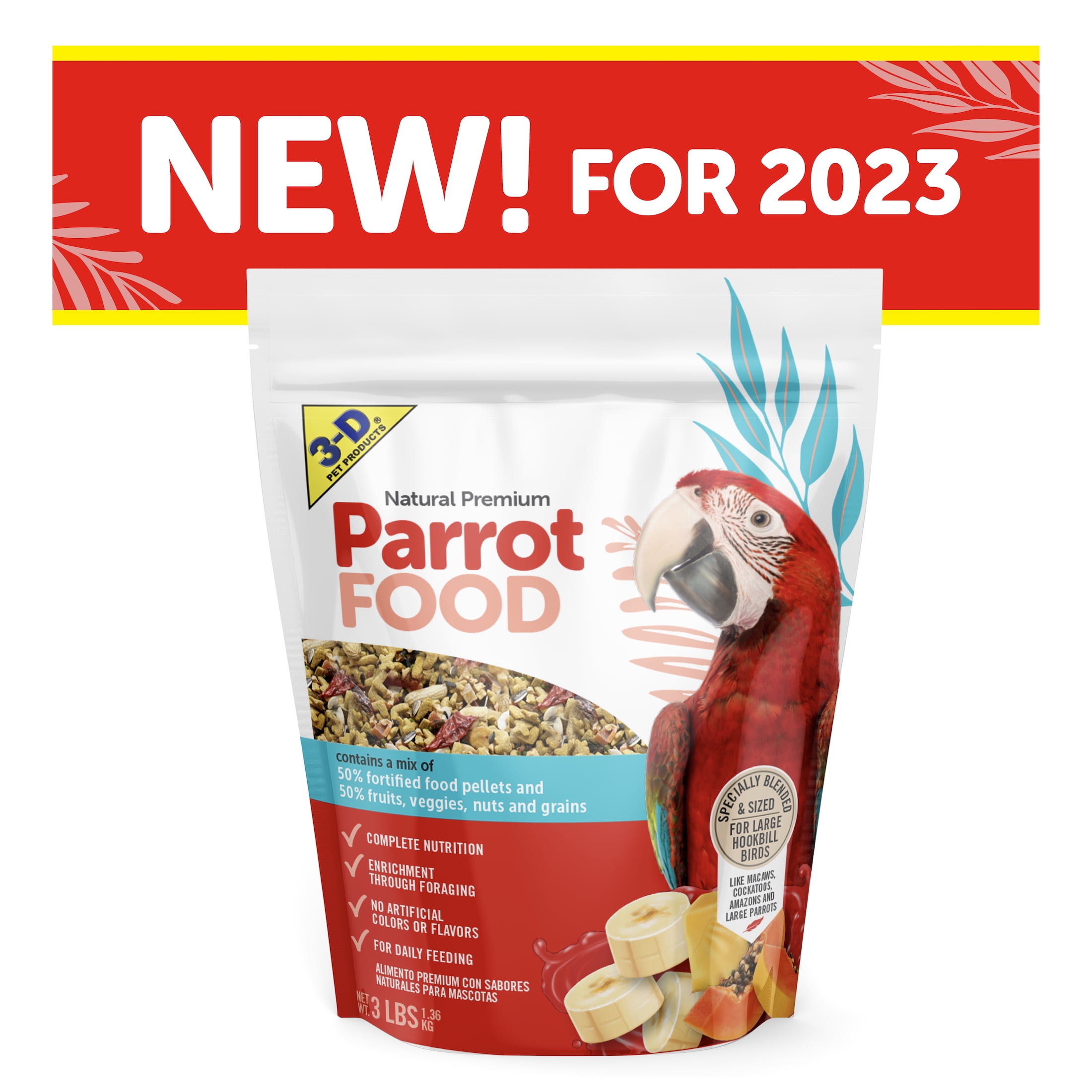 3-D Pet Products Natural Premium Parrot Food, with Fortified Pellets, 3 lbs