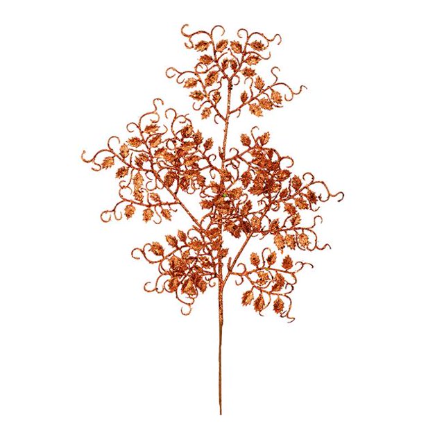 Vickerman L186318 22 in. Burnished Orange Glitter Mini Ruscus Leaf Spray, 12 per Bag
