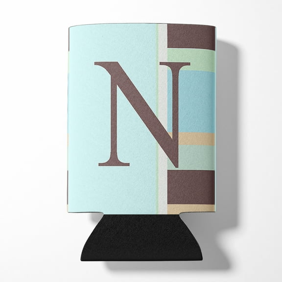 Letter N Initial Monogram - Blue Stripes Can or Bottle Hugger