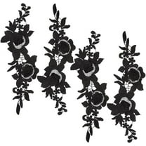 2Pairs 14.2x4.3 Inch Black Embroidery Patch Flower Lace Fabric Sewing Floral Rose Patches Trim Applique Lace