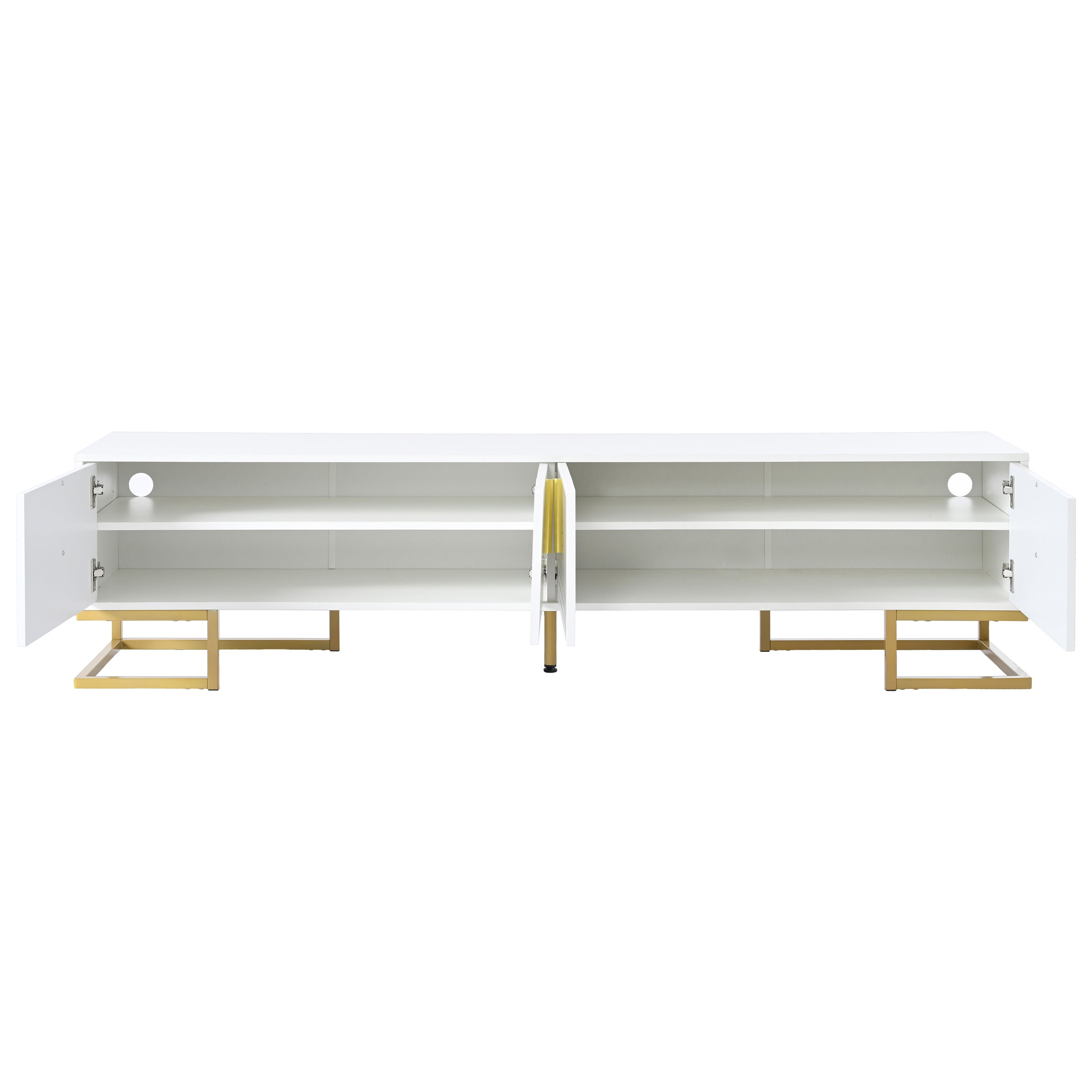 Euroco TV Stand Up to 80" Television, Media Console Table MDF, 4‑Door Storage, Gold Legs