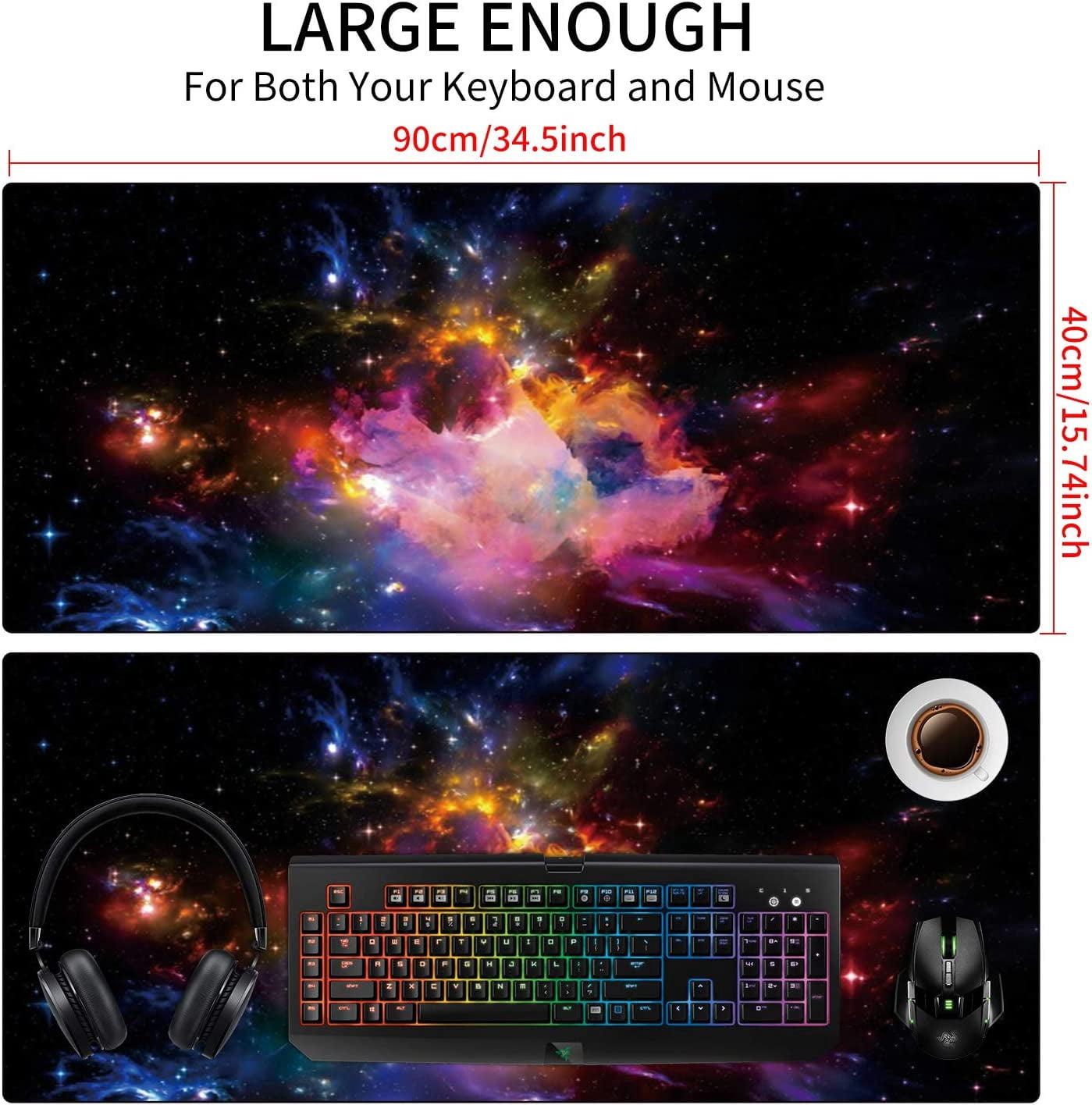 Extra Large DeskPad Keyboard Mat XXL Extended Gaming Mousepad Long Colorful Keyboard Mouse Mat with Waterproof Surface-Optimized Gaming Surface 35.4 * 15.7 * 0.8" (XXL-047, Galaxy)