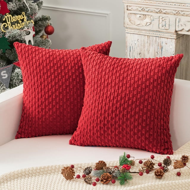 Fundas de almohada decorativas K KEVIN TEXTILE, 66 x 66 cm, color rojo, juego de 2