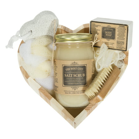 Valentine's Heart Shaped Gift Set w/ Holy City Skin Products Dead Sea Salt Scrub & Soap