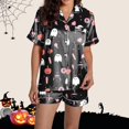 thumbnail image 6 of Ruyelune BlackFamily Halloween Pajamas Matching SetsFunny Halloween Costumes Halloween Pajamas Women Button Down Short Sleeve Top With Short 2 Piece Sets SleepwearM, 6 of 7