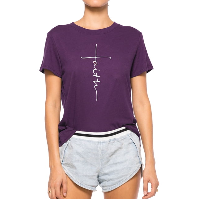 T-Shirt Col Rond Imprimé Croix Foi pour Femmes