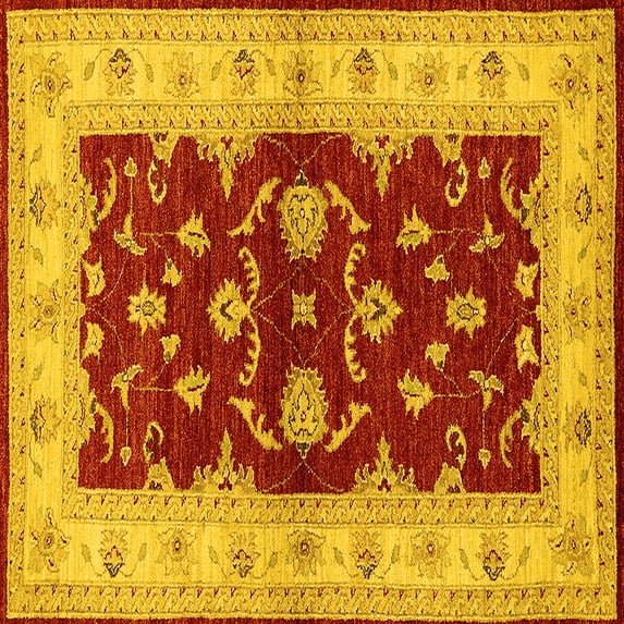 Ahgly Company Indoor Square Oriental Yellow Industrial Area Rugs, 8' Square