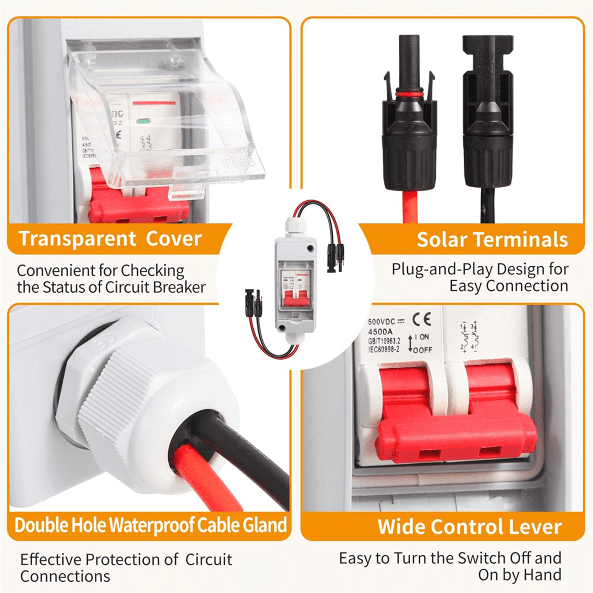 Solar Panel Disconnect Switch DC 500V Circuit Breaker Box 32Amp IP65 Waterproof Miniature PV
