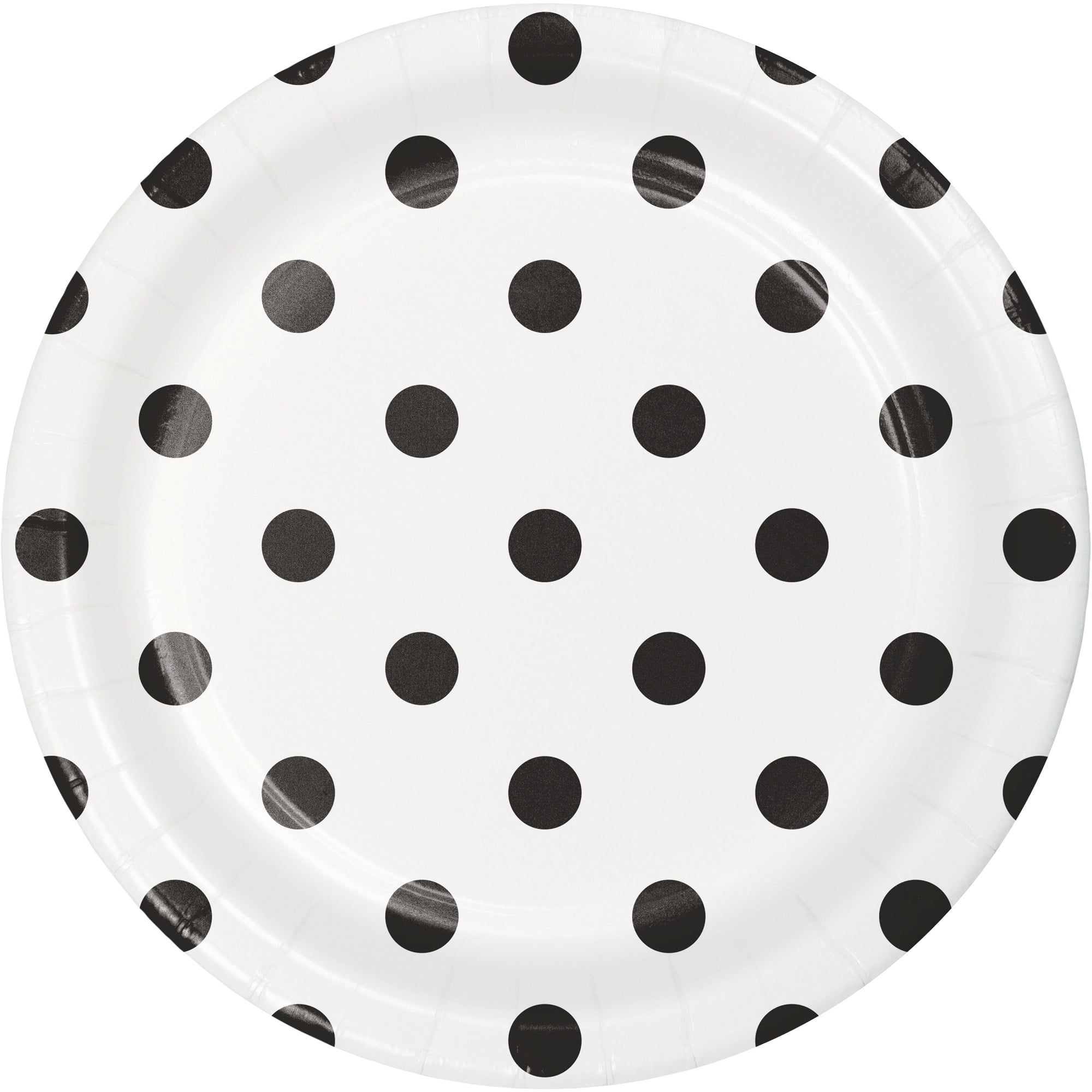 Club Pack of 96 White and Black Polka Dot Round Luncheon Plates 6.75