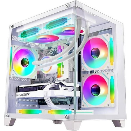 Hoengager Gaming PC -Intel i5-12400F 2.5GHz -GeForce RTX 4070 Super 12GB -16GB DDR4 3200MHz- 1TB M.2+1TB SATA SSD -RGB Fans -WIFI &BT ,HDMI- Liquid Cooler- Windows 11 Pro Desktop -White