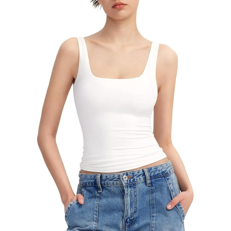 売れ筋商品|||バースリー カットソー トップス レディース Women's Sleeveless Square-Neck Vest, Exclusively at Macy's Bright Whi Women's Square Neck Tank Top Sleeveless Double Lined Basic