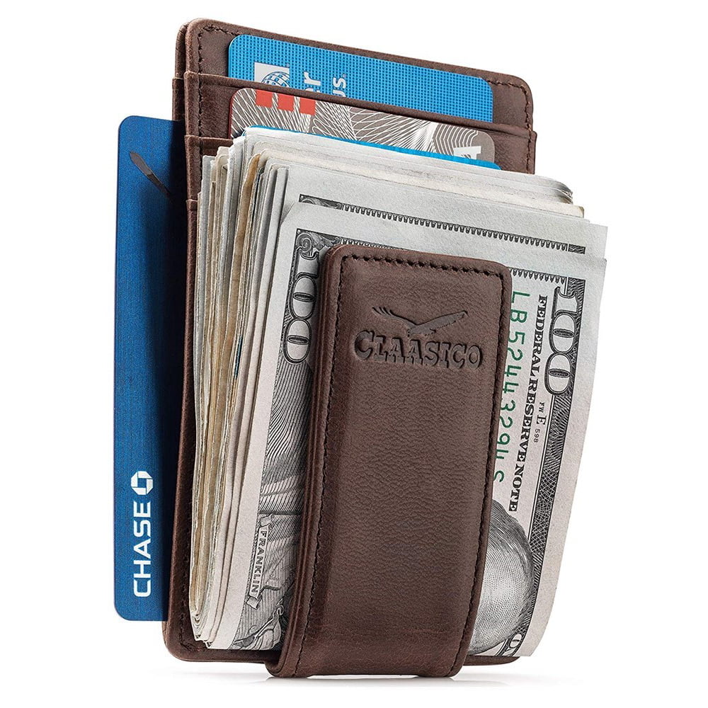 Claasico Money Clip Leather Wallet For Men Slim Front Pocket Rfid Blocking Card Holder With