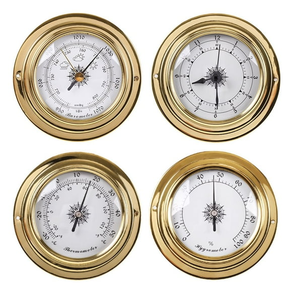 HLONK 4 Pcs/Ensemble Thermomètre Hygromètre Baromètre Horloge Coque en Cuivre Zirconium Marine pour Station Météo 4 Pouces