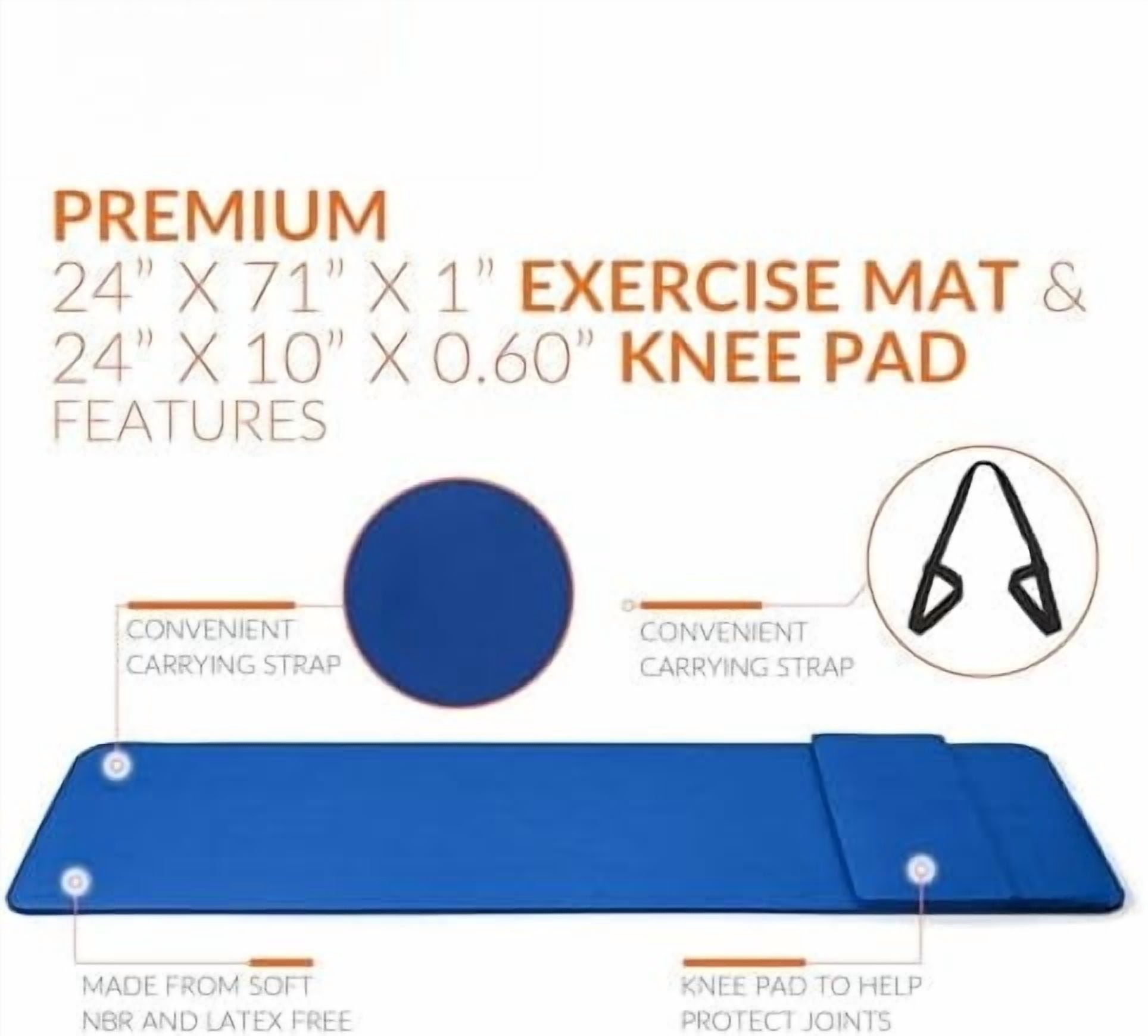 1/2-Inch High Density Exercise Yoga Mat with Strap | Multiple Options Blue,Yoga Mat w/Knee Pad
