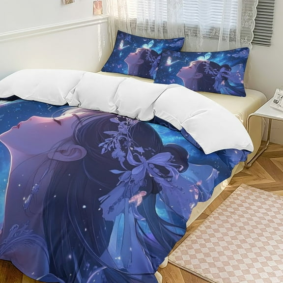 Dancing Butterflies 3 Pieces Duvet Cover with Zipper Closure,Premium Polyester Lightweight Bedding Set