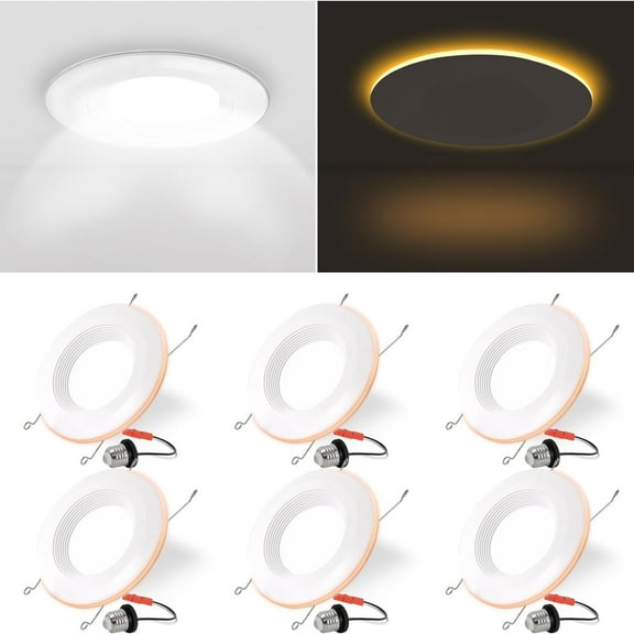 ENERGETIC 5/6 Inch LED Recessed Light with Night Light, Housing Required Dimmable Downlight, ETL Listed, 6 Pack