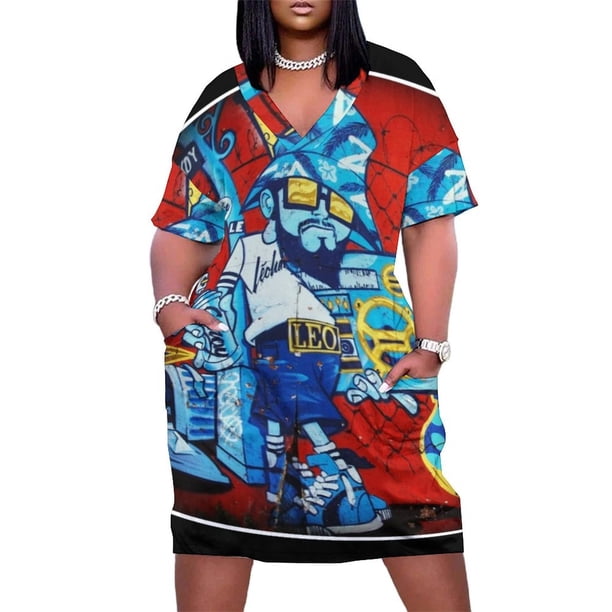 Vestido holgado de estilo b-boy para mujer ropa de graduación con estampado de grafiti de la vieja escuela de 80 pulgadas novedad de