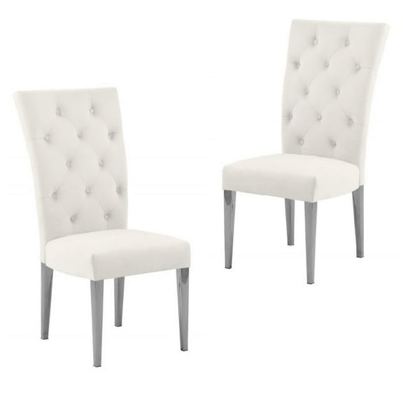Modern Velvet Upholstered Dining Chair Set of 6, Tufted Back Kitchen Side Chair with Chrome Legs, Cream