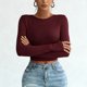 thumbnail image 2 of TaTaai Women's crew neck long sleeve T-shirt, solid color, backless design, cropped slim fit, casual stylish, soft stretchy fabric, ideal for daily outings & casual gatherings Gift, 2 of 6