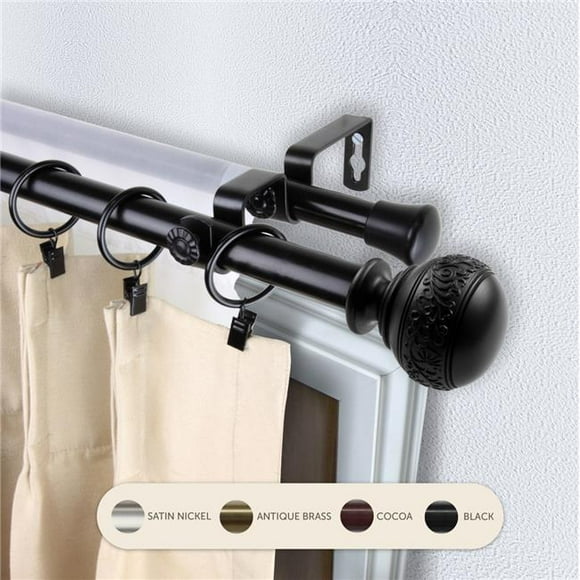 Central Design 4787-662 0.8125 in. Lucid Double Curtain Rod with 66 to 120 in. Extension, Black