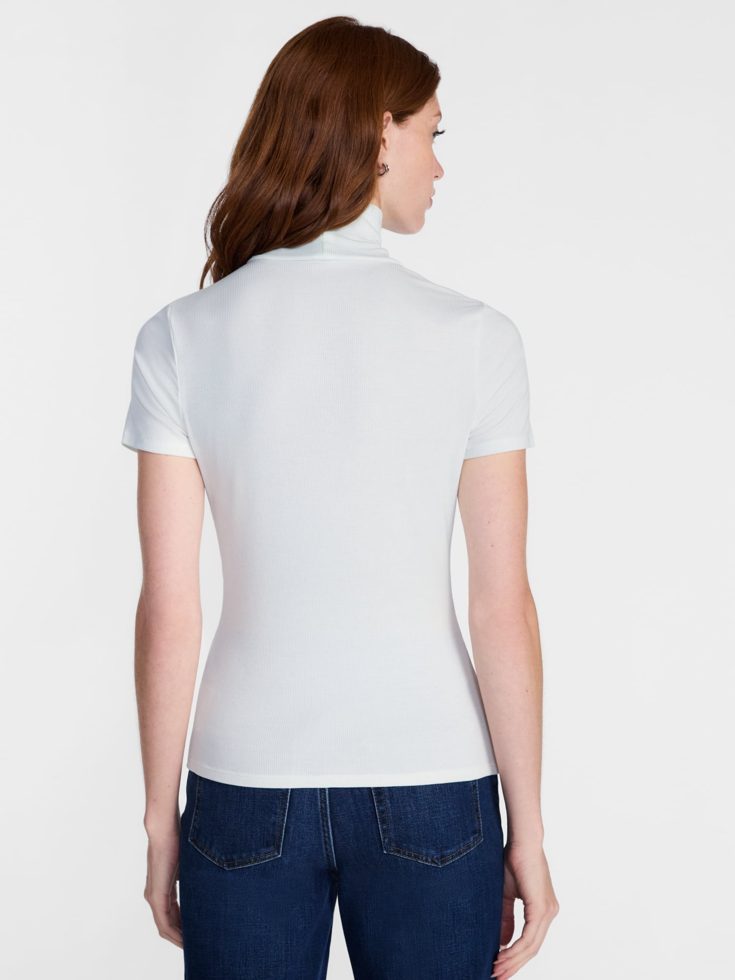 Scenario Women's Turtleneck Top with Short Sleeves, Sizes XS-XXXL