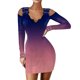thumbnail image 5 of Minivestidos de mujer Gradiente sólido Escote en V Costura fuera del hombro Bodydoll Vestido de encaje de malla Vestido con cinturón Fridja  NMB3976, 5 of 5