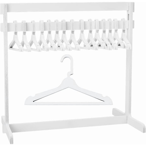 1 Set 30cm High Mini Garment Rack with 15Pcs Wooden Clothes Hanger Small Dolls Clothes Rack White Mini Closet Clothes Storage Dollhouse Furniture for Dollhouse Cat and Puppy White DIY