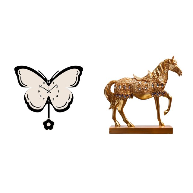 Reloj De Pared De Mariposa Acrílica Con Figura De Caballo, Escultura Que No Hace Tictac, Estatua Decorativa De Resina Animal Para Oficina, Comedor, Habitación Infantil, Decoración De Granja