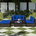 thumbnail image 2 of Costway Ensemble de 5 Pcs de Meubles d'Extérieur en Rotin pour Terrasse, Sectionnel de Conversation avec Coussins Bleu Marine, 2 of 10