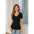 thumbnail image 3 of Vafful Womens Tops V Neck Summer Short Sleeve Casual Slim Fitted Tshirt Black M, 3 of 9