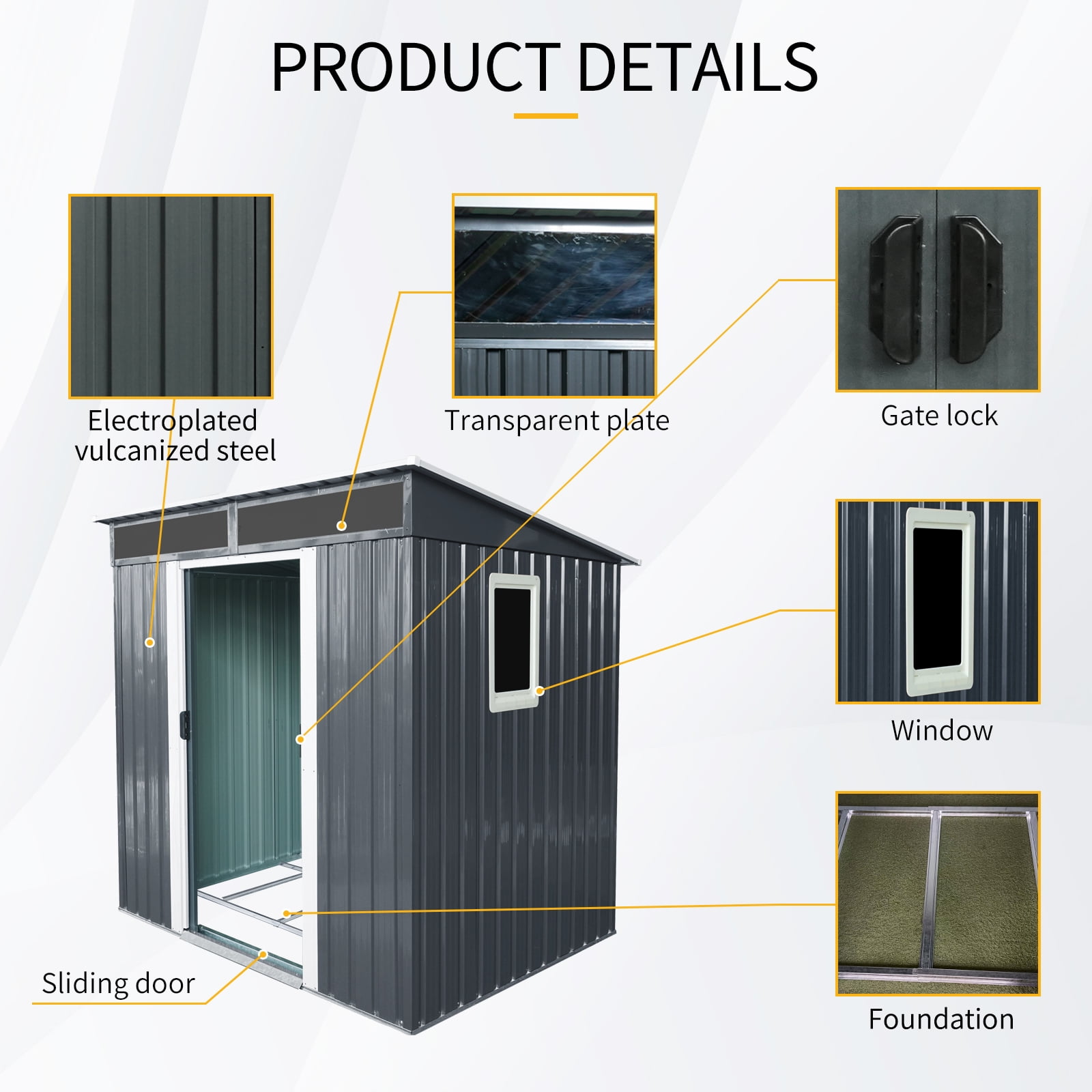 Olurrisa 6ft x 5ft Outdoor Metal Storage Shed with Window and Transparent plate for Garden, Lawn (Black and White)