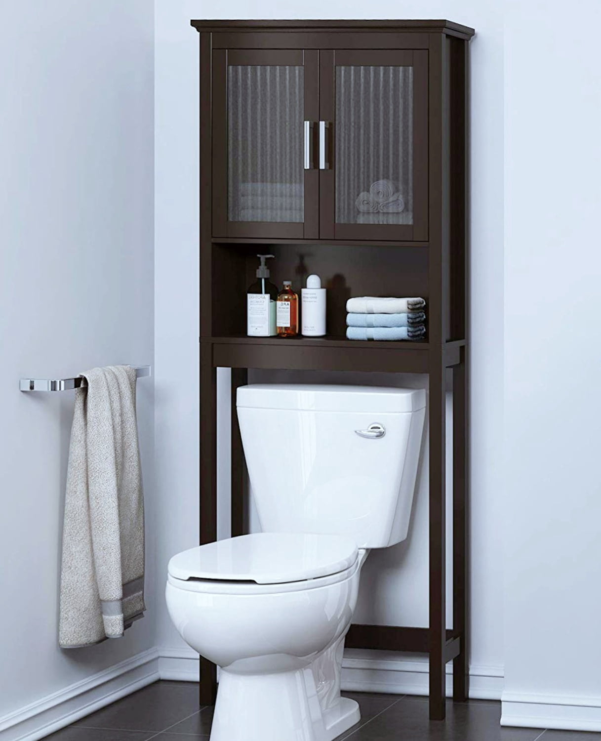 STAROUS Freestanding Bathroom Organizer with Tempered Glass - Espresso