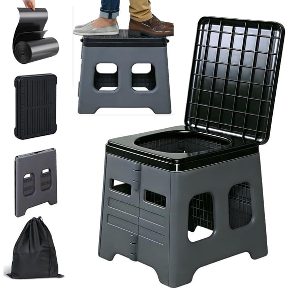 Portable Camping Toilet, Portable Folding Toilet with Lid, Travel Potty for Adults, Foldable Toilet Potty Car Toilet with Garbage Bag & Storage Bag, Travel Toilet for RV Car Hiking, Beach, Travel