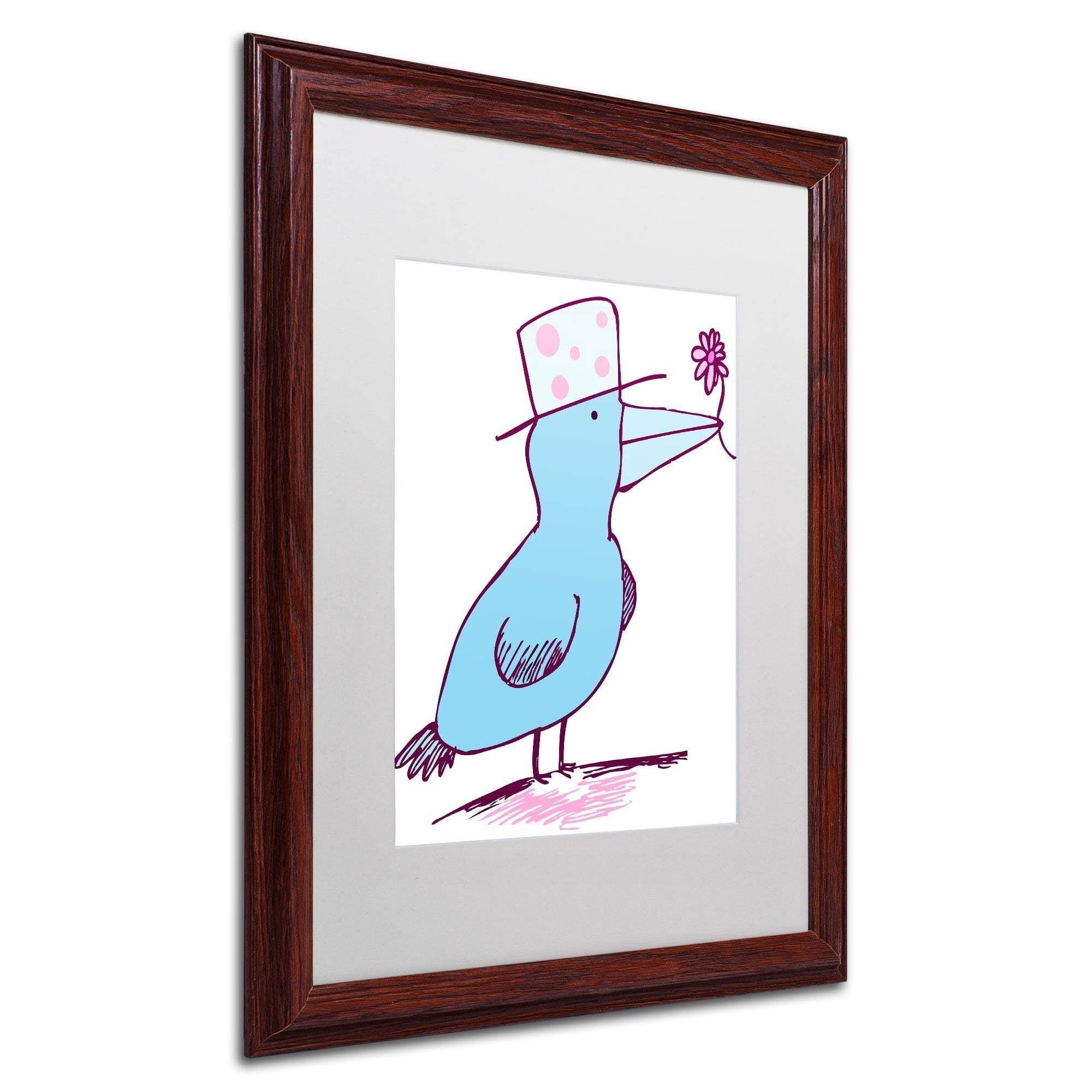 Trademark Fine Art "Flower Bird" Canvas Art by Carla Martell, White Matte, Wood Frame