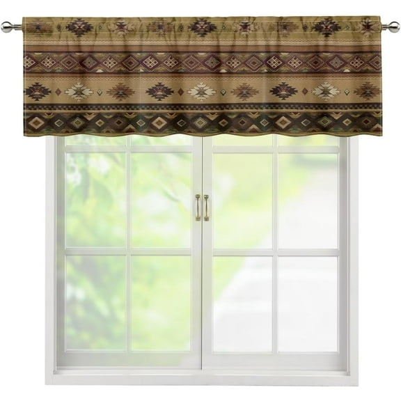 Aztec Valance Curtains for Windows Kitchen Valances Short Rod Pocket Curtains Window Treatments Covering for Kitchen Bathroom Bedroom 54x18 inch Tribal Indian Boho Decor