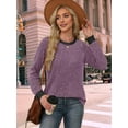 thumbnail image 4 of Long Sleeve Shirts for Women Sweaters Fall Outfits Color Block Winter Clothing Dressy Casual Soft Purple M, 4 of 7