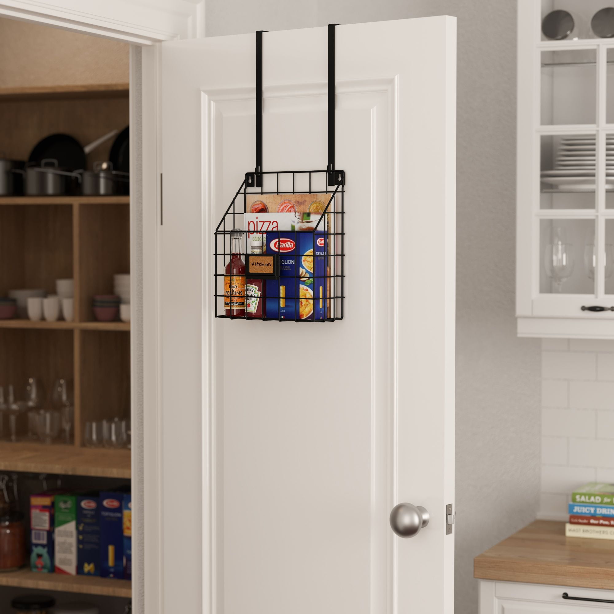 Wall35 Rivista Over the Door Pantry Storage Wire Basket for Kitchen