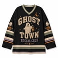 thumbnail image 6 of V Neck Long Sleeve Graphic Top For Women Halloween Haunted Night Theme Hockey Jersey Relaxed Fit Casual Long Sleeve Shirt Ideal For Halloween Party And Holiday Gathering White 2XL, 6 of 6