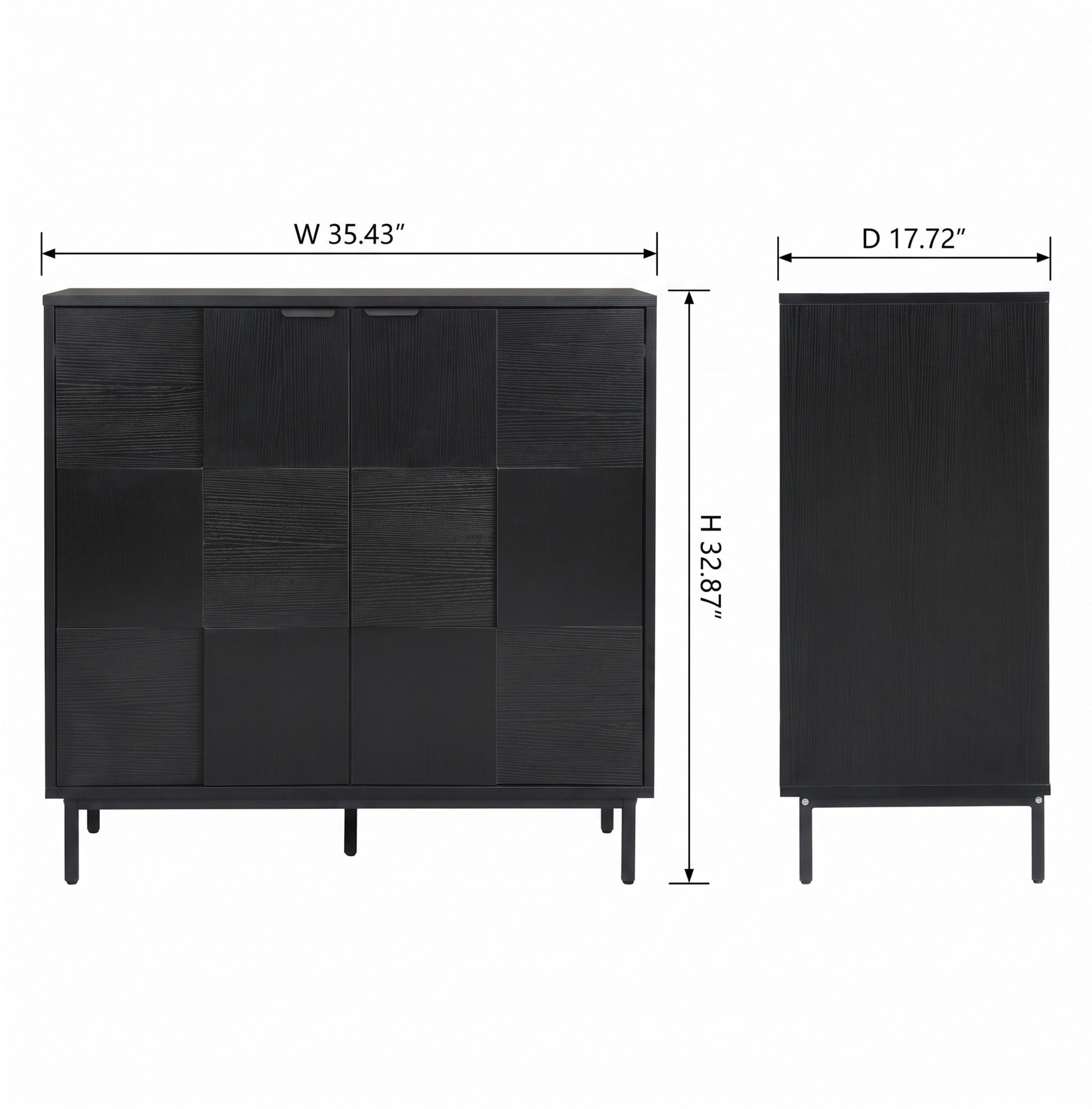 Christopher Knight Home 35" Checkered Accent Cabinet, 2-Door Storage Sideboard with Metal Legs, Matte Black