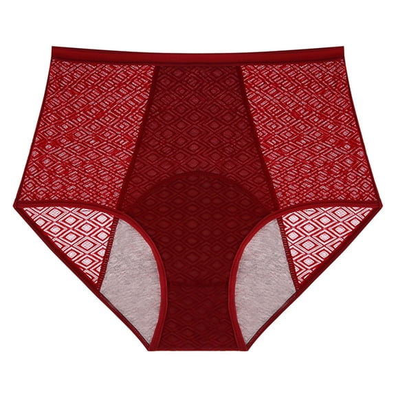 Minjewel Women's High Waisted Breathable Physiological Menstrual Period Underwear, Hygiene Pants for Women, Comfortable Period Panties,Wine,XS