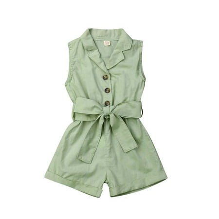 

Diconna Baby Girls Clothes Button Bow Belt Romper Sleeveless Jumpsuit Outfits