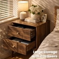 thumbnail image 4 of YAURA Set of 2 Mid-Century Modern Nightstands, 26" Tall Bedside Tables with 2 Drawers, Dark Walnut Wood Accent Tables with 10" Solid Wood Legs, 4 of 10
