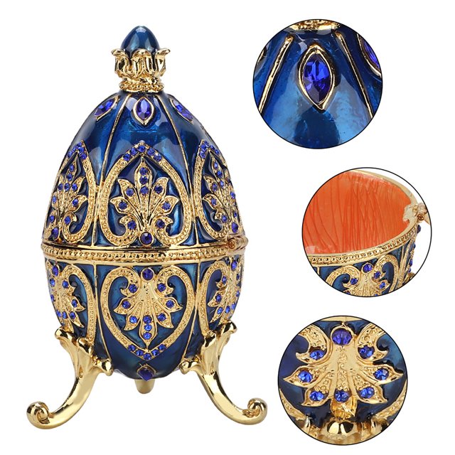 HEEPDD Chapado en Oro Diamante Artificial Huevo de Pascua Pintado a Mano Esmaltado Huevo Faberge Joyero para Collar Pulsera Baratija Inicio Decoración de Escritorio Regalos Ecomeon no
