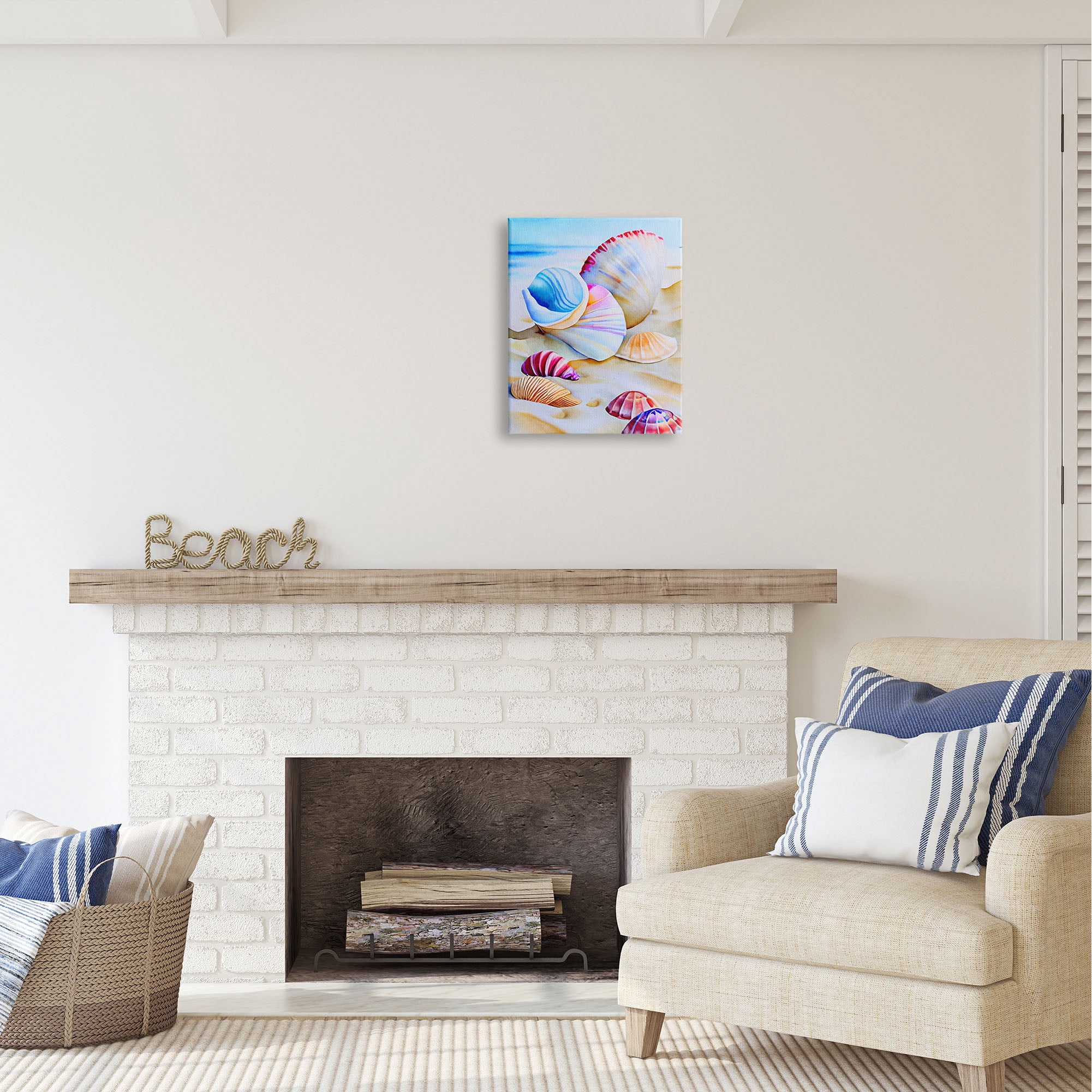 Stupell Industries Vibrant Seashells on Beach Nature Painting Gallery Wrapped Canvas Print Wall Art, 16 x 20